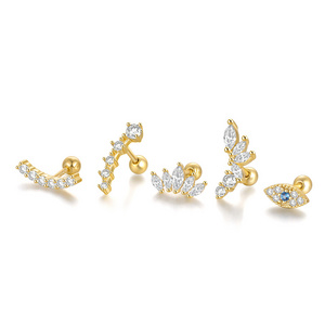 Wholesale Silver 925 Supplier 18k Gold Plated Small Ball Cartilage Stud Piercing Earrings Sets for Women Zircon Piercing Jewelry