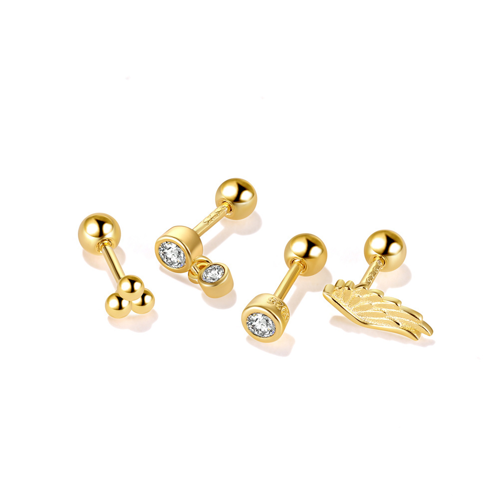 Wholesale Silver 925 Supplier 18k Gold Plated Small Ball Cartilage Stud Piercing Earrings Sets for Women Zircon Piercing Jewelry