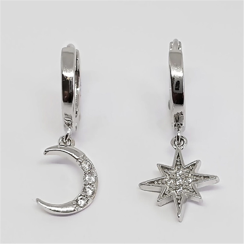 ROXI Light luxury S925 sterling silver INS star moon asymmetric ear buckle all-match earrings female