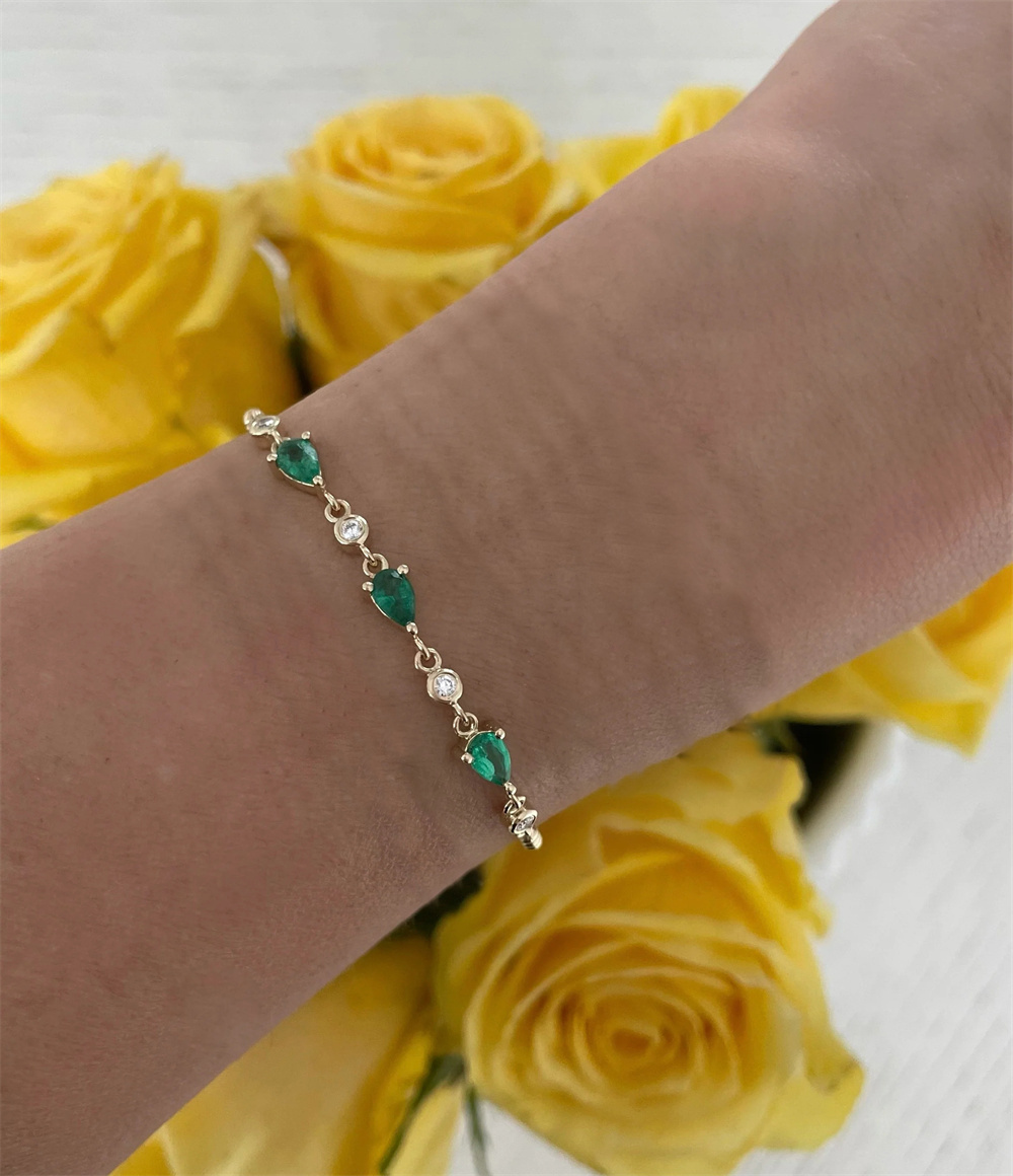 CANNER Fashionable S925 Sterling Silver Creative Colorful Rhombus Edged Water Drop Zircon Eye Flower Bracelet 18k For Women Gift