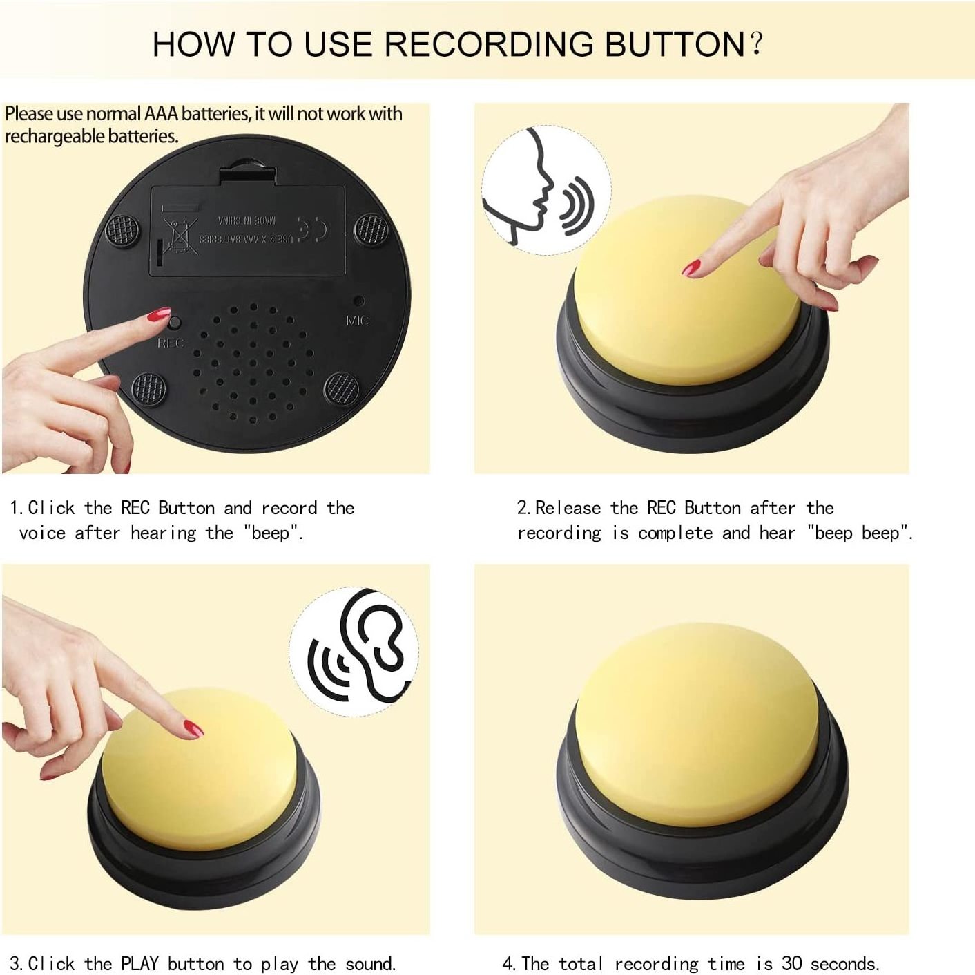 Voice Recording Button Dog Buttons for Communication Pet Training Buzzer 30 Second Record & Playback Funny Gift