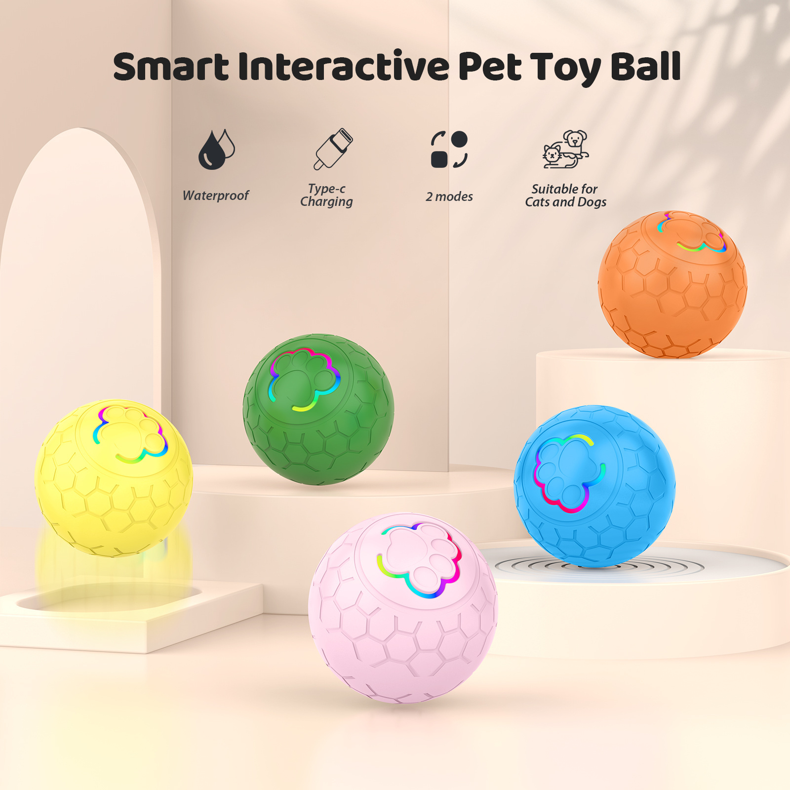 Toy Dog Automatic Rolling Smart Stay Modes USB Safe Soft Silicone Interactive Cat Dog Toy Balls Pet Chew Toys