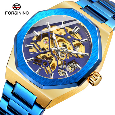 FORSINING 8198  Sports Mechanical Watch Vintage Skeleton Dial Luxury Analog Automatic Stainless Steel Men Wrist Watch