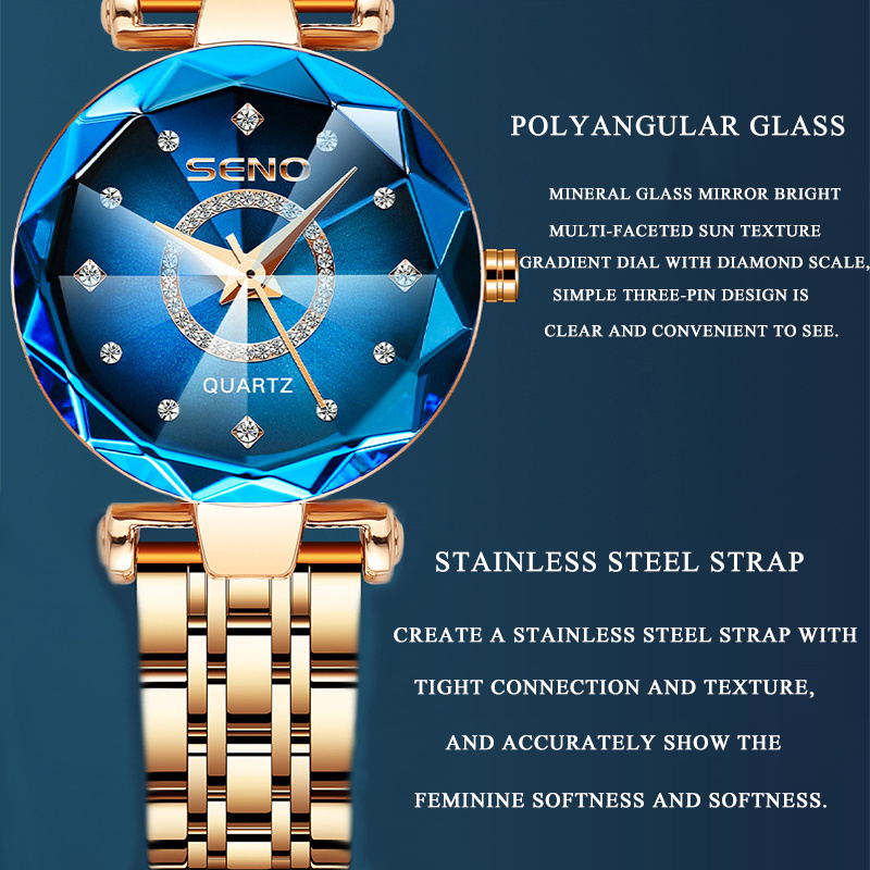 seno female quartz analog diamond watches Luxury starry women's stainless steel watch, waterproof lady bracelet  watch