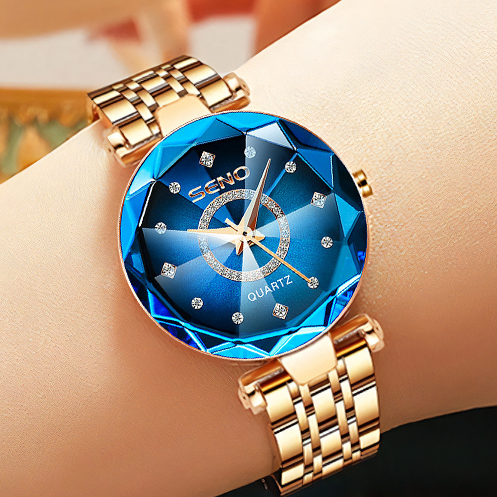 seno female quartz analog diamond watches Luxury starry women's stainless steel watch, waterproof lady bracelet  watch