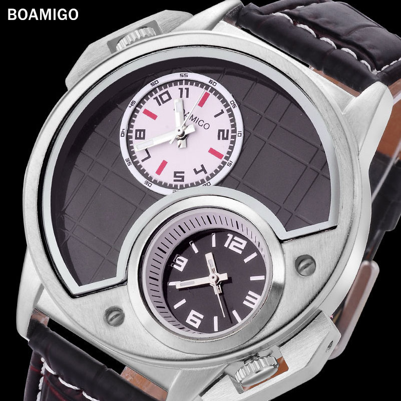 BOAMIGO Watch Men Quartz Strap Dual Time Zone Clock Big Watch Top Brand Sports Wrist Watch F701