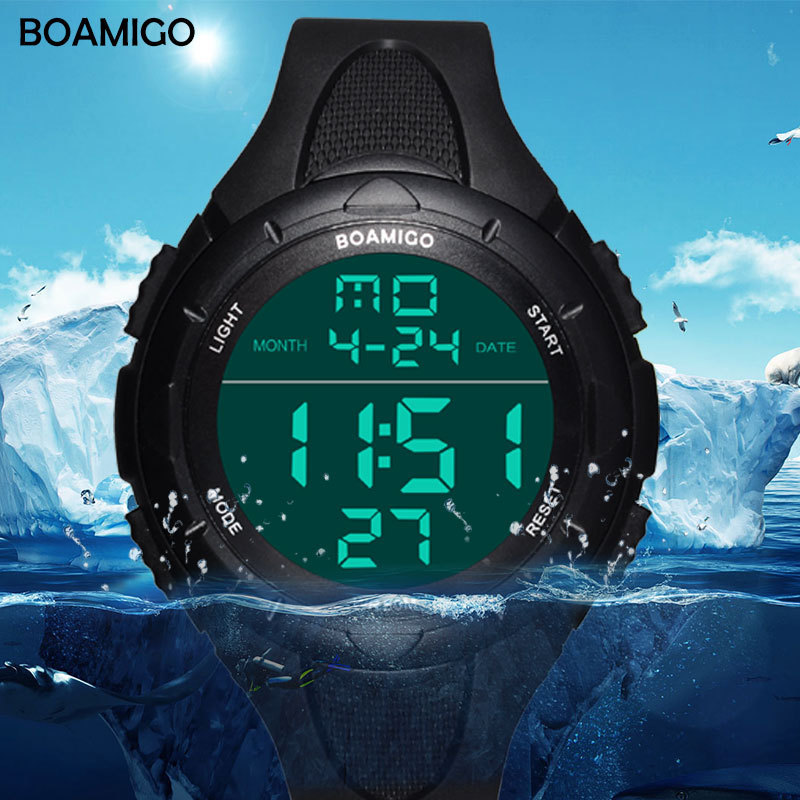 BOAMIGO brand men sports watches man fashion casual digital LED watches swimming shock rubber wristwatches gift clock