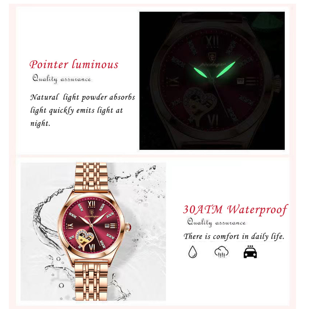 POEDAGAR 320 Watch Women New Fashion Luxury Stainless Steel Wristwatch Bracelet  Rose Gold Waterproof Luminous Ladies Watches