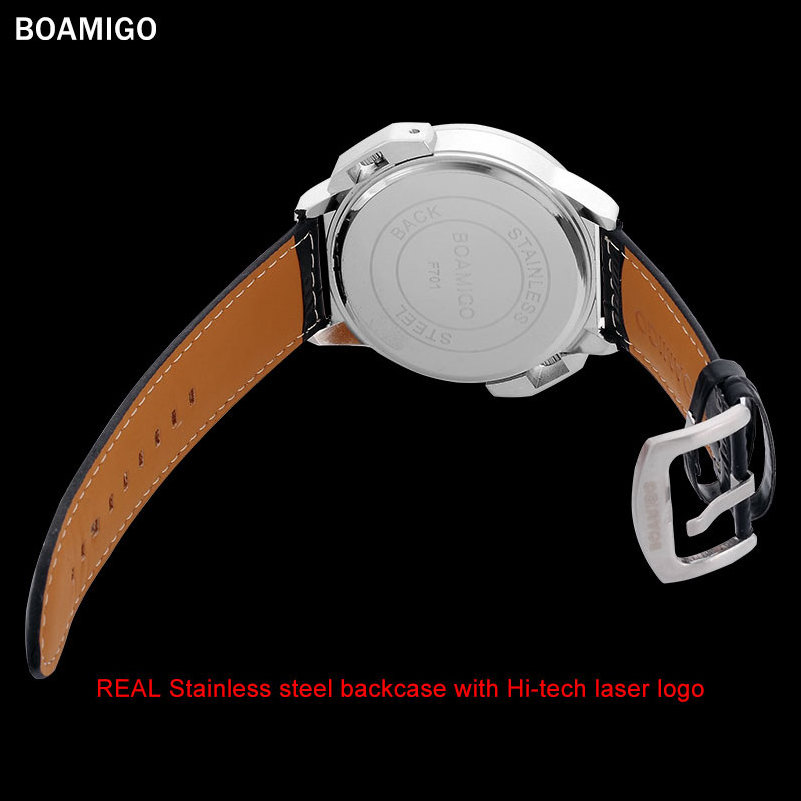 BOAMIGO Watch Men Quartz Strap Dual Time Zone Clock Big Watch Top Brand Sports Wrist Watch F701