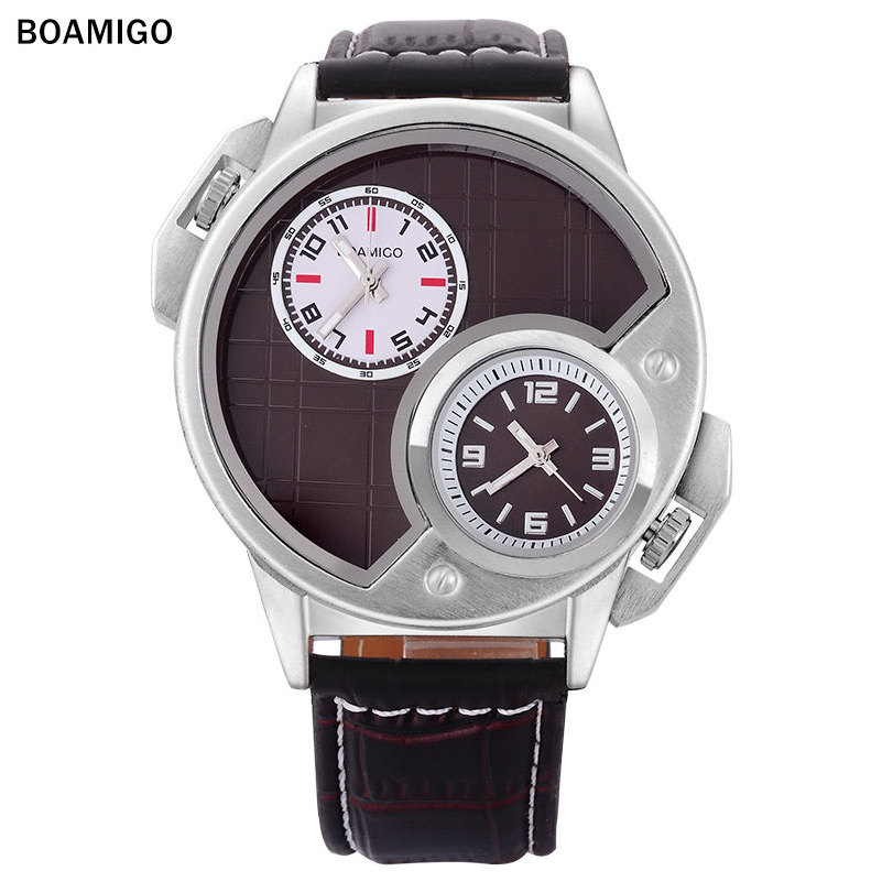 BOAMIGO Watch Men Quartz Strap Dual Time Zone Clock Big Watch Top Brand Sports Wrist Watch F701