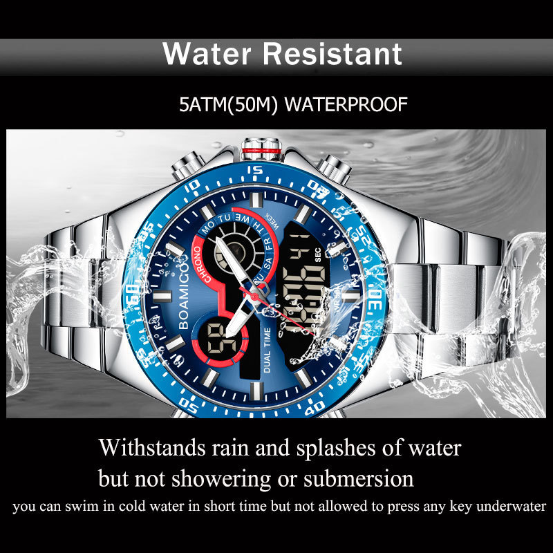 BOAMIGO F549 Men Stainless Steel Watches Digital Analog waterproof Quartz Watch dropshiping wholesale blue male watches