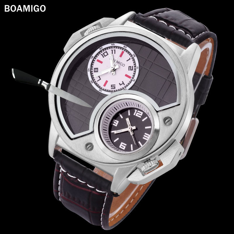 BOAMIGO Watch Men Quartz Strap Dual Time Zone Clock Big Watch Top Brand Sports Wrist Watch F701