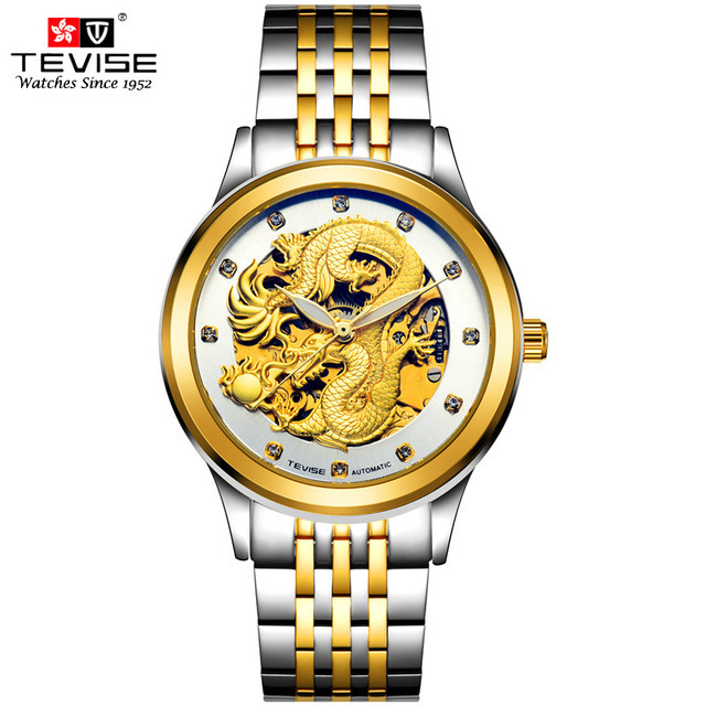 TEVISE Watch 9006 Fashion Automatic Mechanical Mens Watch Dragon Stainless Steel Waterproof Wristwatches Clock Relogio Masculino