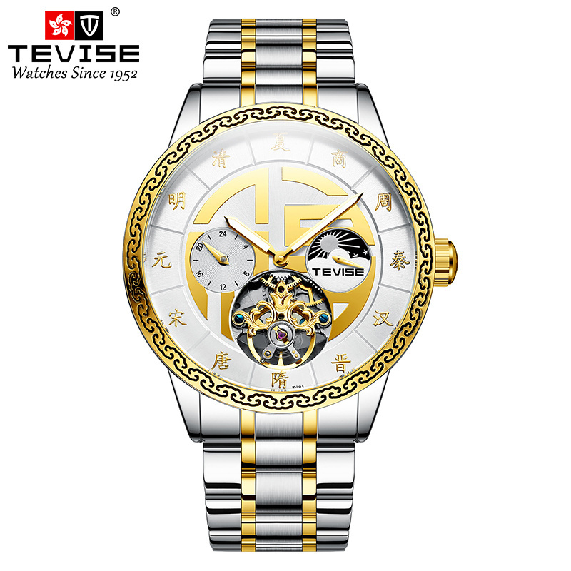 Tevise Brand T881F New Fashionable Men Strap Watch Tourbillon Mechanical Watches Waterproof