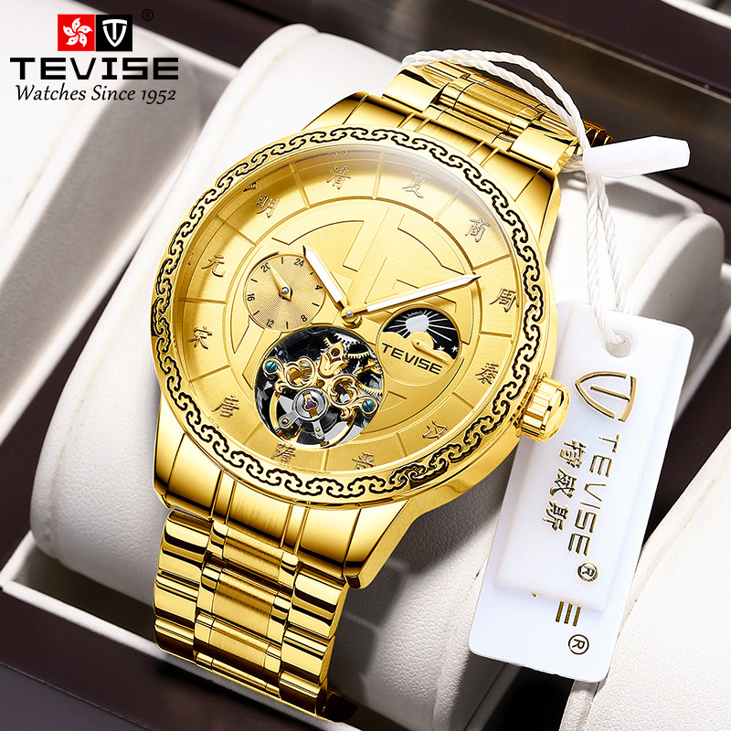 Tevise Brand T881F New Fashionable Men Strap Watch Tourbillon Mechanical Watches Waterproof