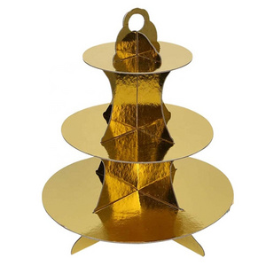 Gold Cardboard Cupcake Stand 3- Tier Dessert Stand Round Cupcake Holder Tower