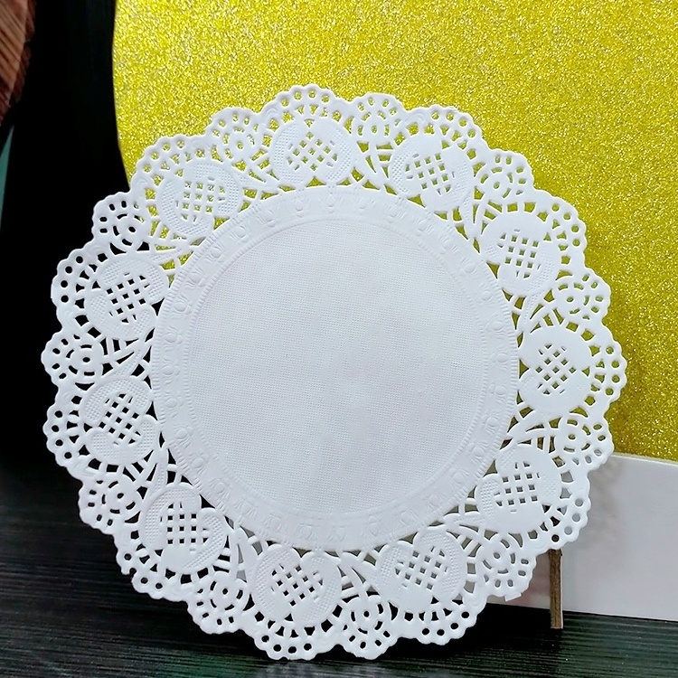 Hot sale paper doilies gold white greaseproof paper Round Paper Lace Table Doilies wedding decoration cake tools tablecloth