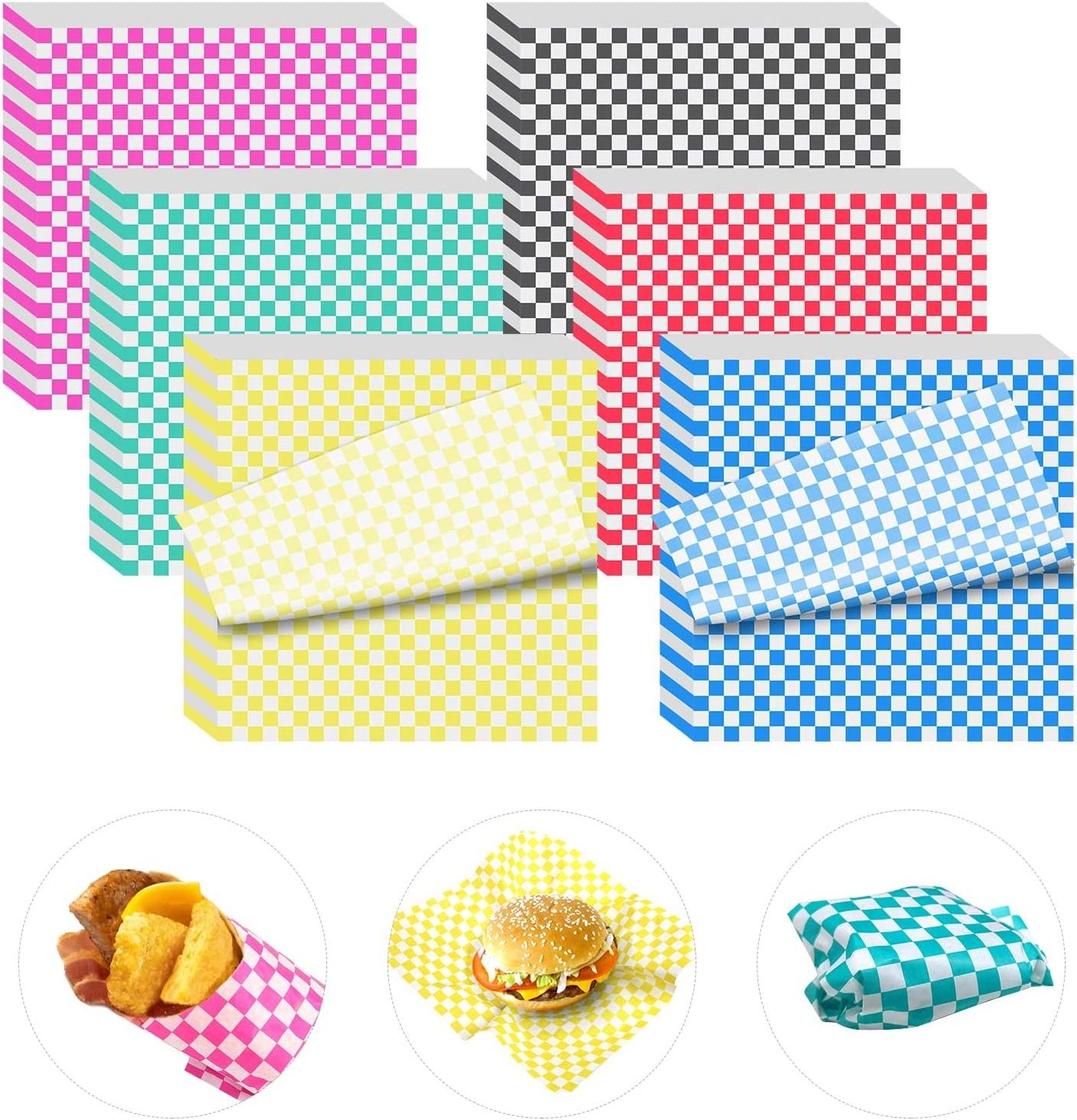 Custom printed Checkered Dry Waxed Paper Sheets Paper Liners food Wrapping paper