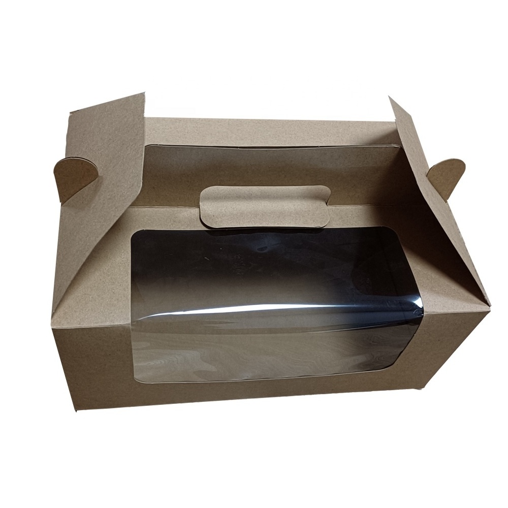 Customized Logo Printed Kraft Gift Box Cake Food Gable Boxes With Handle With Window cake packing box