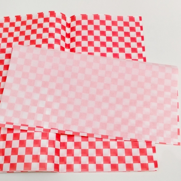 Custom printed Sandwich Paper Deli Basket Liner Food Wrapping paper Red and White Checkered Sheets