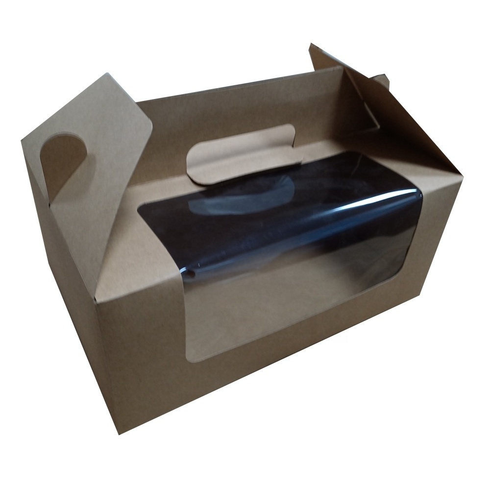 Customized Logo Printed Kraft Gift Box Cake Food Gable Boxes With Handle With Window cake packing box