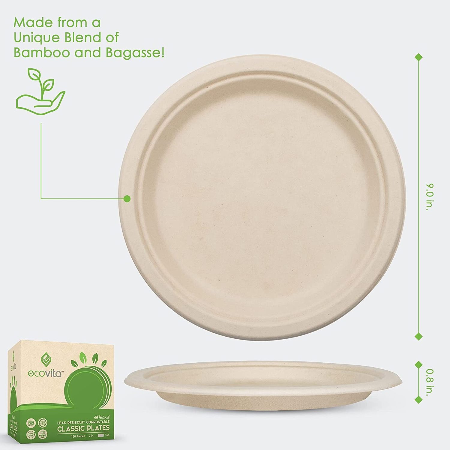 biodegradable 10 inch compost natural bamboo fiber round paper plates for microwave