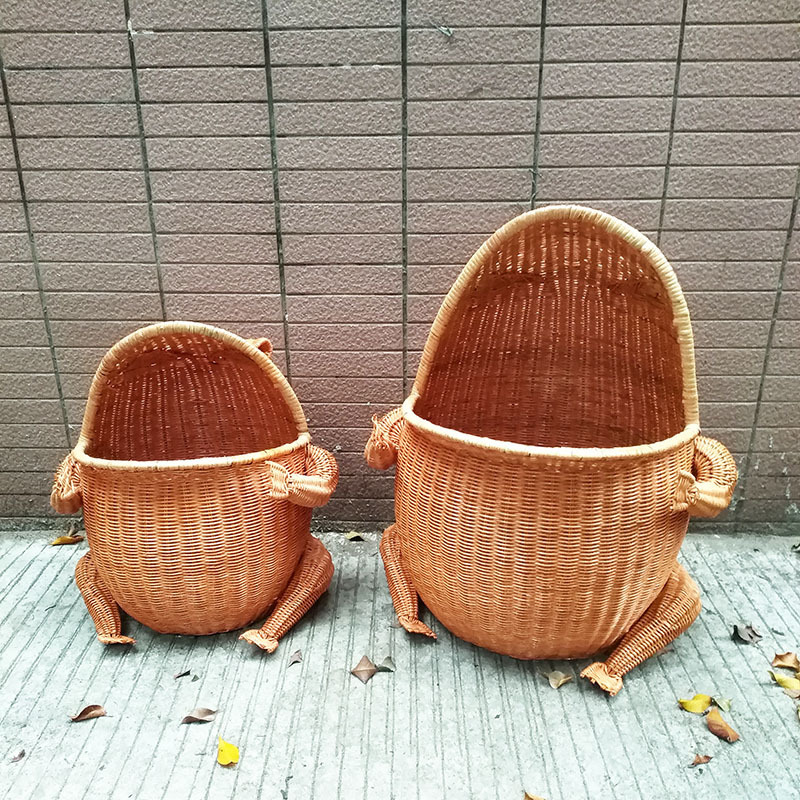 Natural rattan hand-woven Frog storage basket decorative basket Nursery Room Laundry Basket Toy organizer