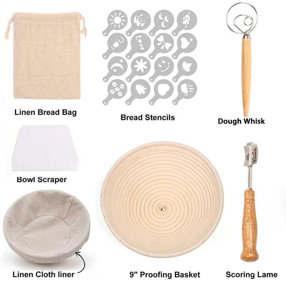 Round Bread Proofing Basket Banneton Proving Basket 9 Inch with 6 Pack Baking Tools banneton basket