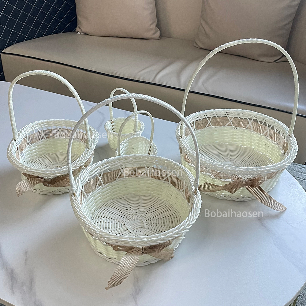 Hot Style Lace Basket with Handle Plastic Rattan Flower Basket Wedding Home Decoration