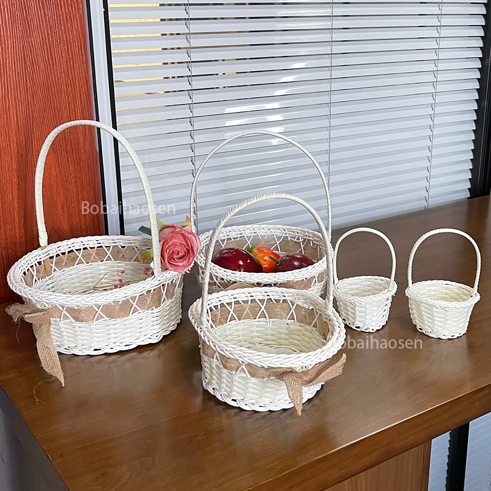 Hot Style Lace Basket with Handle Plastic Rattan Flower Basket Wedding Home Decoration