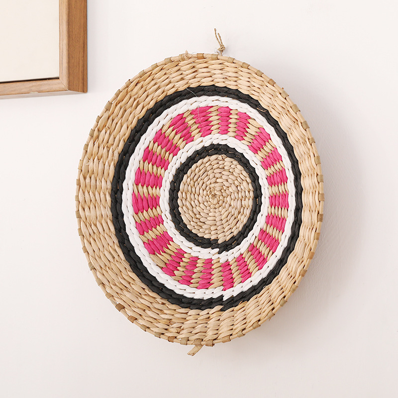 Natural  Wheat Straw Wall Deco Basket Hand Made  Woven Mat Decorative Hanging Basket/ Plate