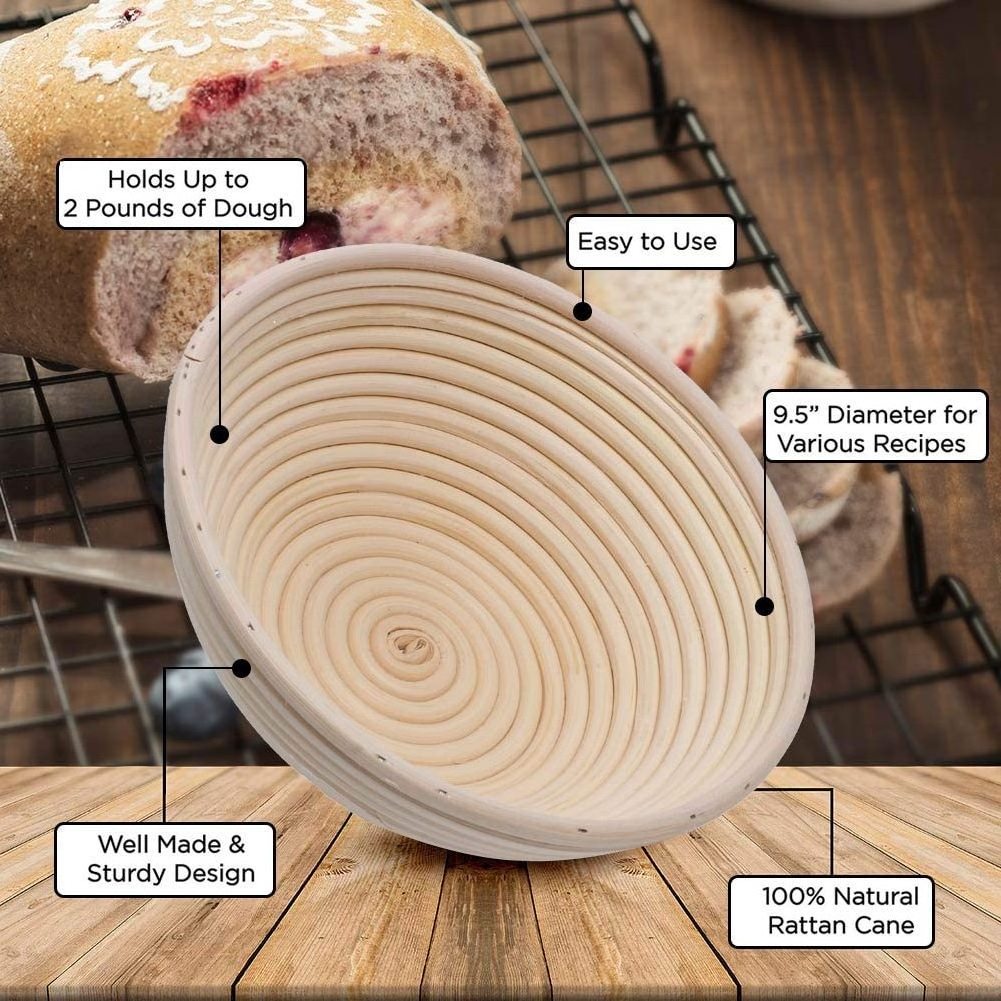 Round Bread Proofing Basket Banneton Proving Basket 9 Inch with 6 Pack Baking Tools banneton basket