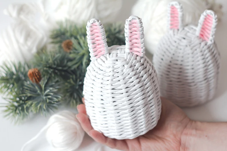 Handwoven Easter Egg Baskets Bunny Flower Girl Cute Basket for small gifts rabbit box with lid Wholesale