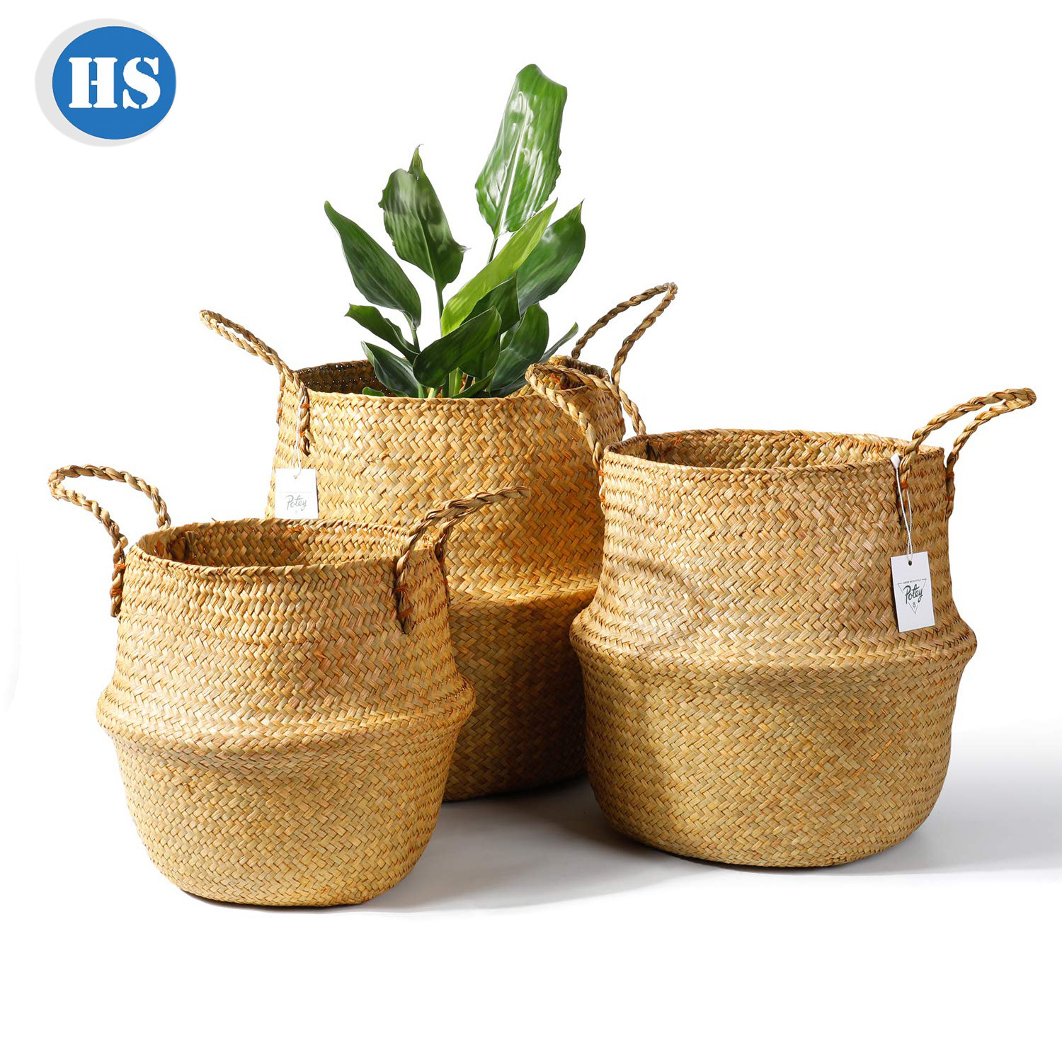 Seagrass Straw Folding Hamper Household Belly Laundry Baskets for Storage Plant Home Organizer Pot Shoe Toy