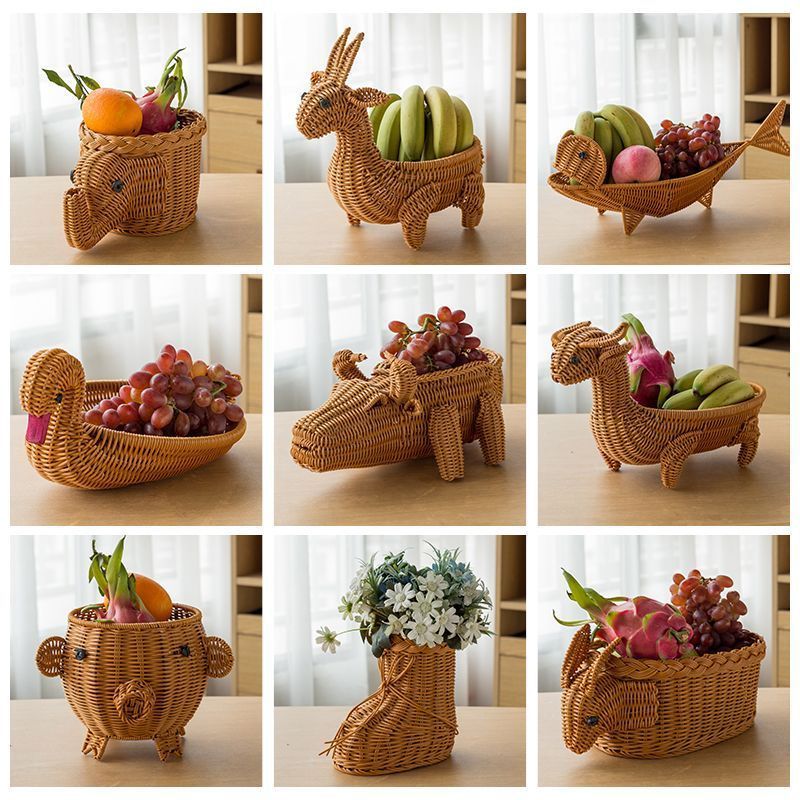 Woven Rattan Imitation Chicken Duck Animal Fruit Storage Basket Fawn Fruit Plate and Nut Snack Steamed Bread Basket