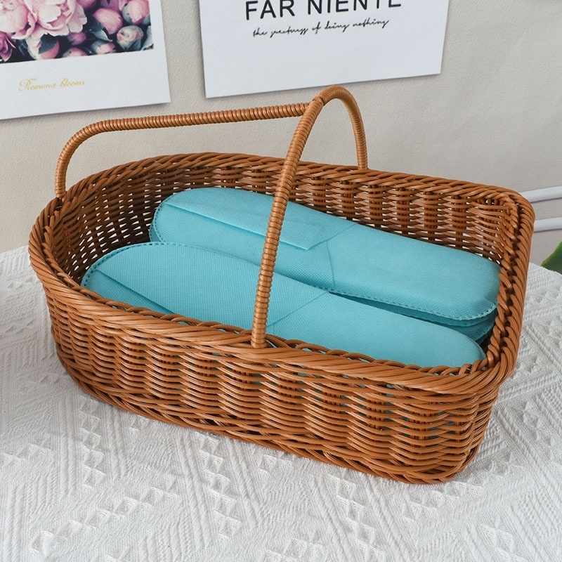 Hotel Room Dirty Clothes Basket Slipper and Shoe Basket with Rattan Weave Woven Silk Baskets for Change and Storage