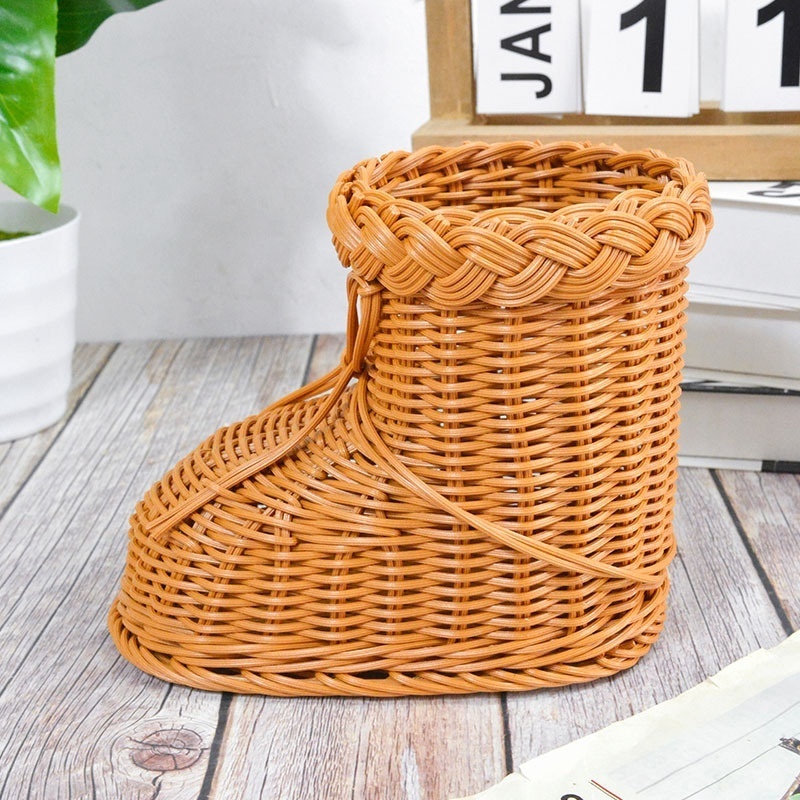 Handmade Creative Rattan Snow Boots Styling Gift Basket Christmas Woven Baskets for Unique Knitting Gifts