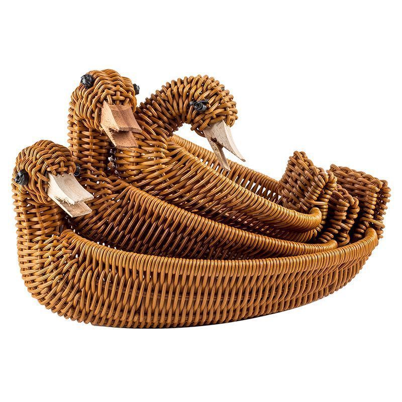 Woven Rattan Imitation Chicken Duck Animal Fruit Storage Basket Fawn Fruit Plate and Nut Snack Steamed Bread Basket