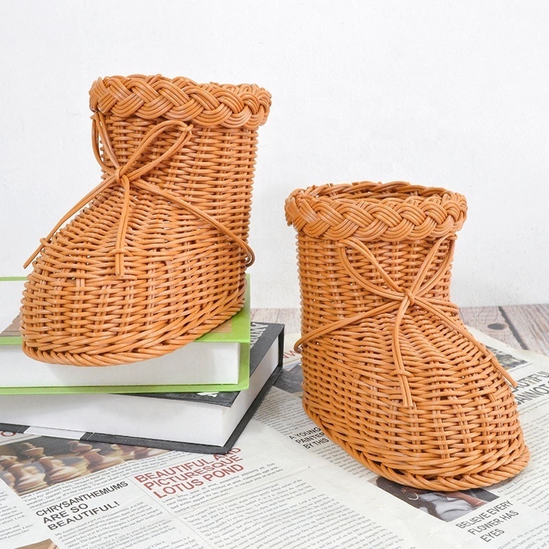 Handmade Creative Rattan Snow Boots Styling Gift Basket Christmas Woven Baskets for Unique Knitting Gifts