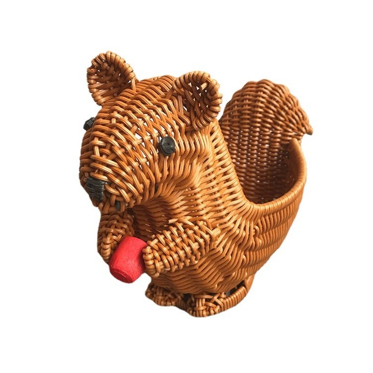 Squirrel Animal Rattan Storage Basket Creative ppRattan Woven Fruit Basket for Home Use