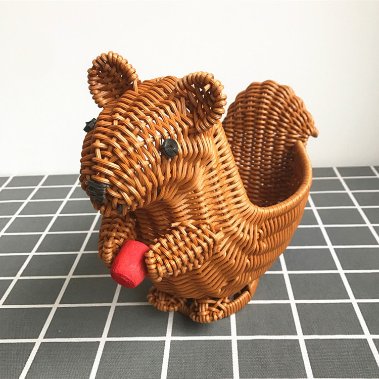 Squirrel Animal Rattan Storage Basket Creative ppRattan Woven Fruit Basket for Home Use