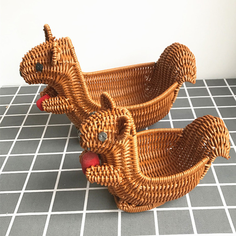 Squirrel Animal Rattan Storage Basket Creative ppRattan Woven Fruit Basket for Home Use