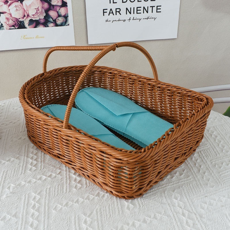 Hotel Room Dirty Clothes Basket Slipper and Shoe Basket with Rattan Weave Woven Silk Baskets for Change and Storage