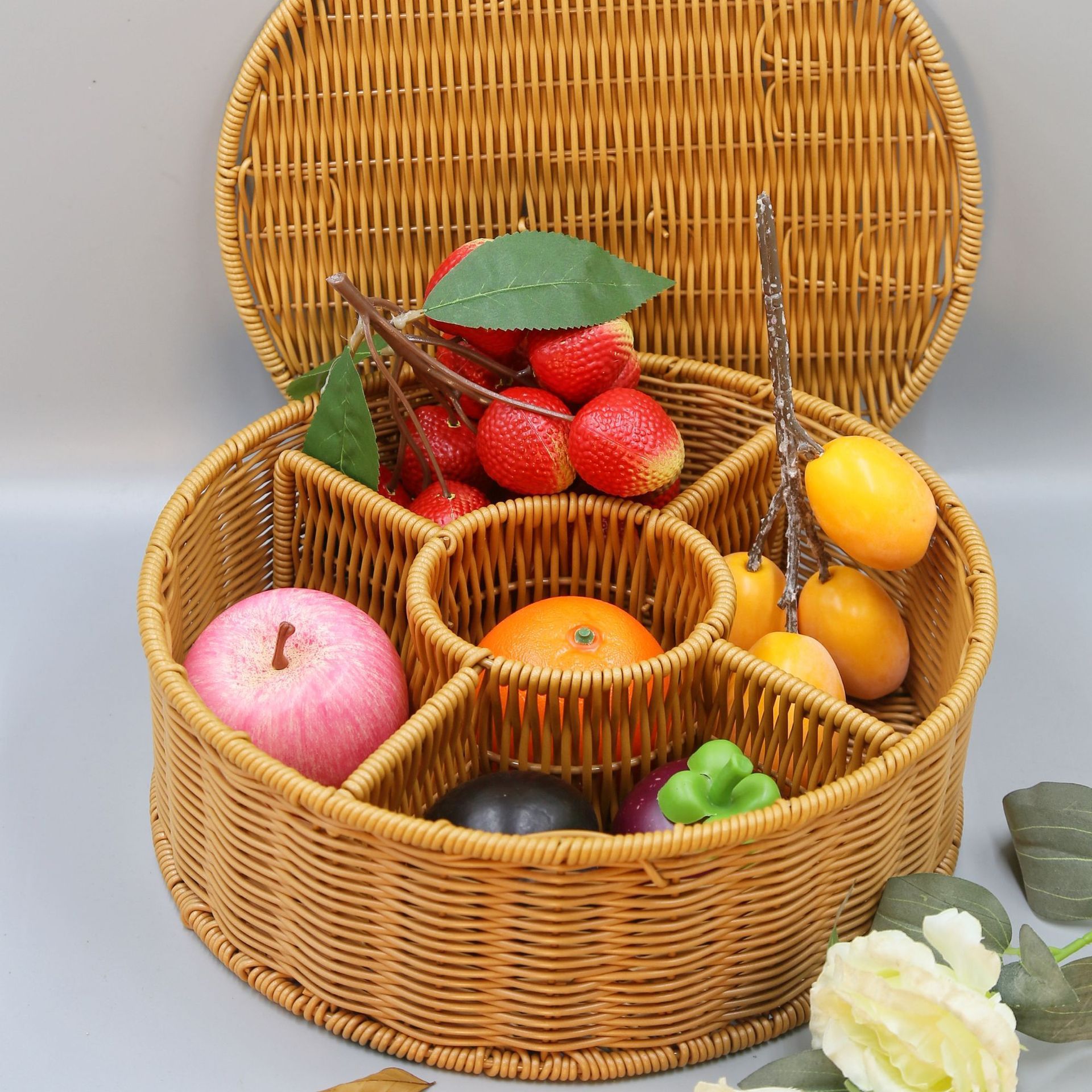 Creative Desktop Storage Basket with Multi-Grid pp Rattan Weave for Candy Snacks Tea Table Sundries Separation Home Use