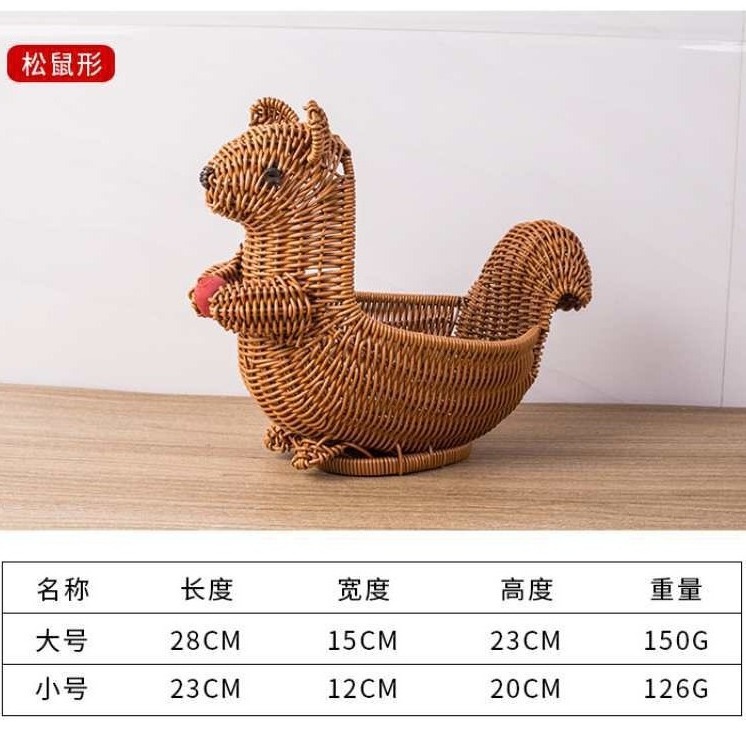 Squirrel Animal Rattan Storage Basket Creative ppRattan Woven Fruit Basket for Home Use