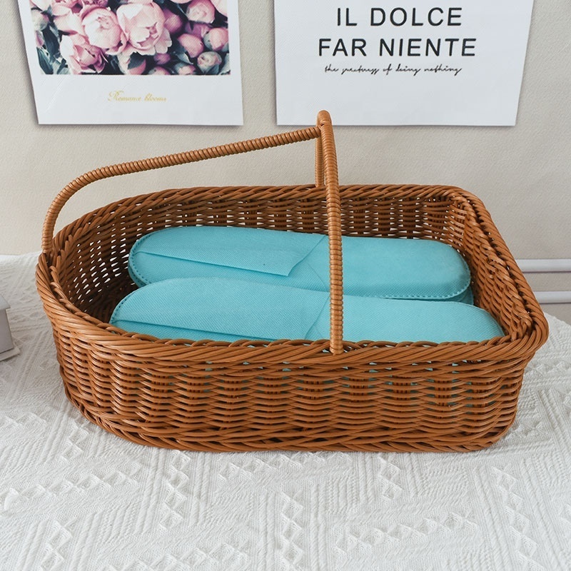 Hotel Room Dirty Clothes Basket Silk Woven Rattan Shoe Basket with Change Clothes Slipper Basket Guests-for Storage Organization