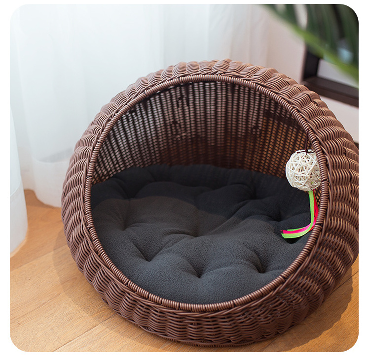 Factory wholesale plastic rattan resin wicker woven pet house animal bed nest Luxury cat house cat bed