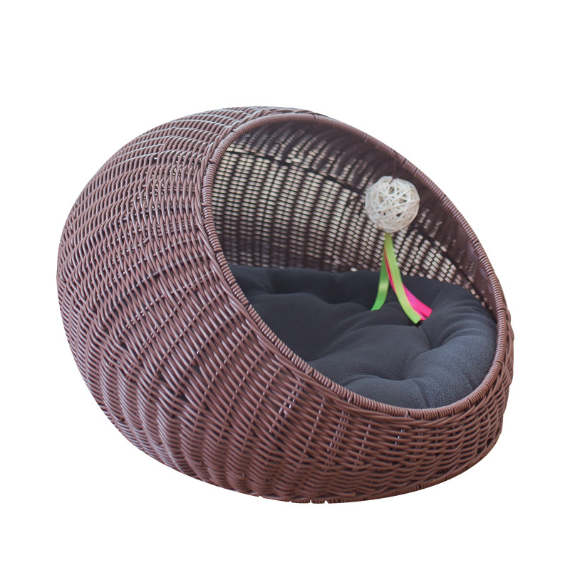 Factory wholesale plastic rattan resin wicker woven pet house animal bed nest Luxury cat house cat bed