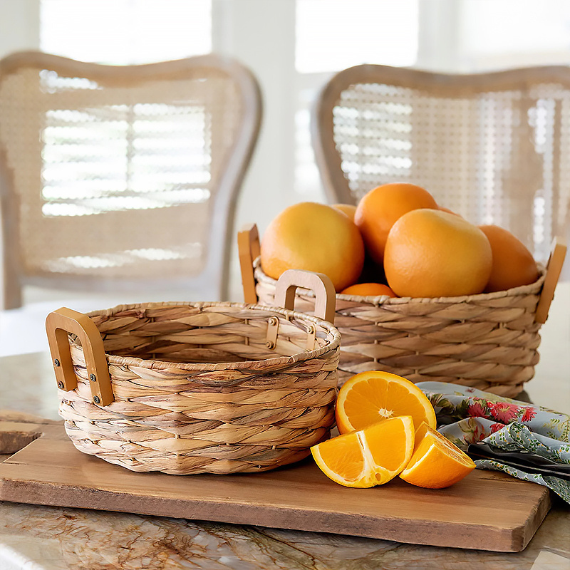 Portable handle storage basket Handmade cane woven fruit debris sorting Home storage basket