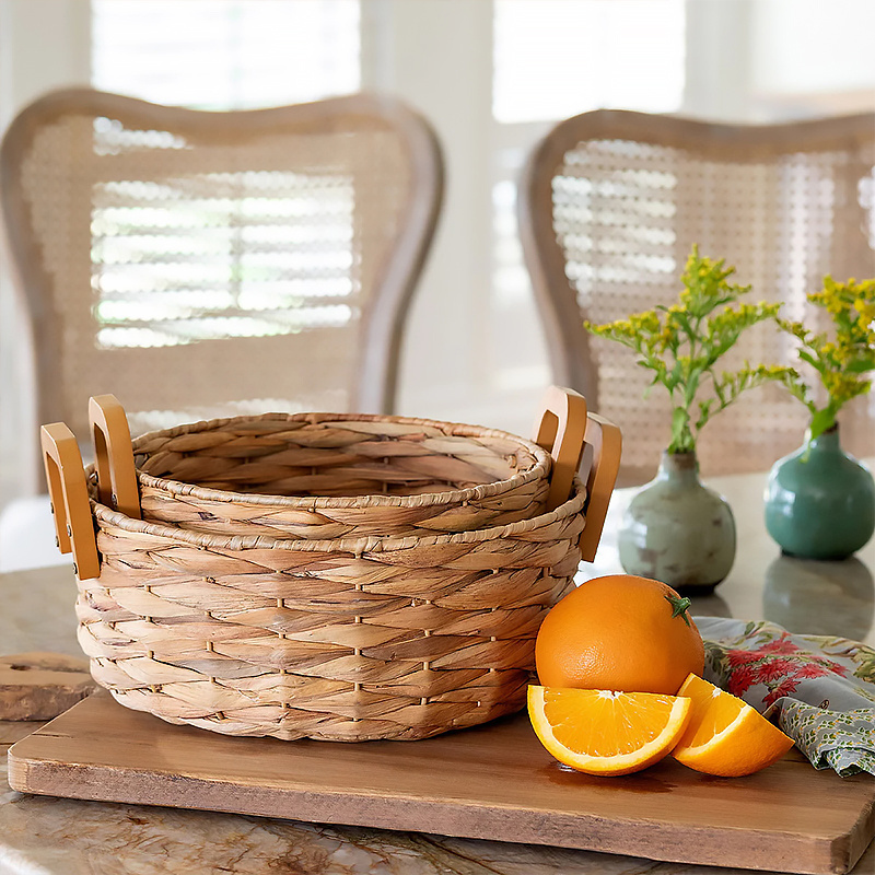 Portable handle storage basket Handmade cane woven fruit debris sorting Home storage basket